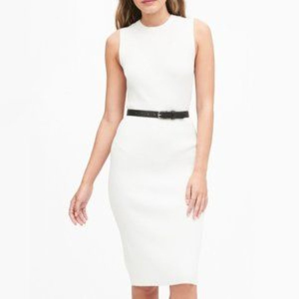 NWT! Banana Republic White Ribbed Sweater Sheath Dress - Medium